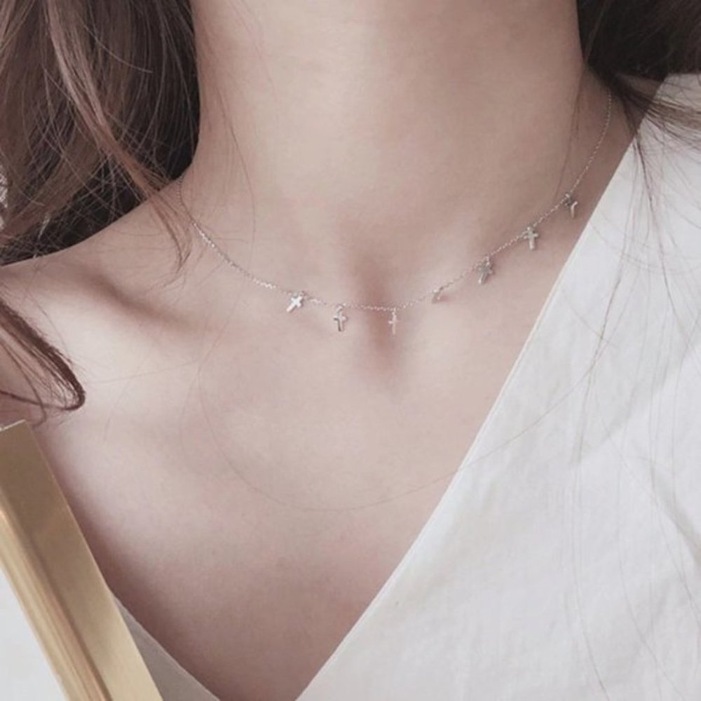 NEW Silver Simple Cross Tassel Necklaces